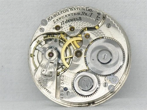 ANTIQUE 16S HAMILTON 974 POCKET WATCH 17 JEWEL MOVEMENT & GLASS ENAMEL DIAL RUNS