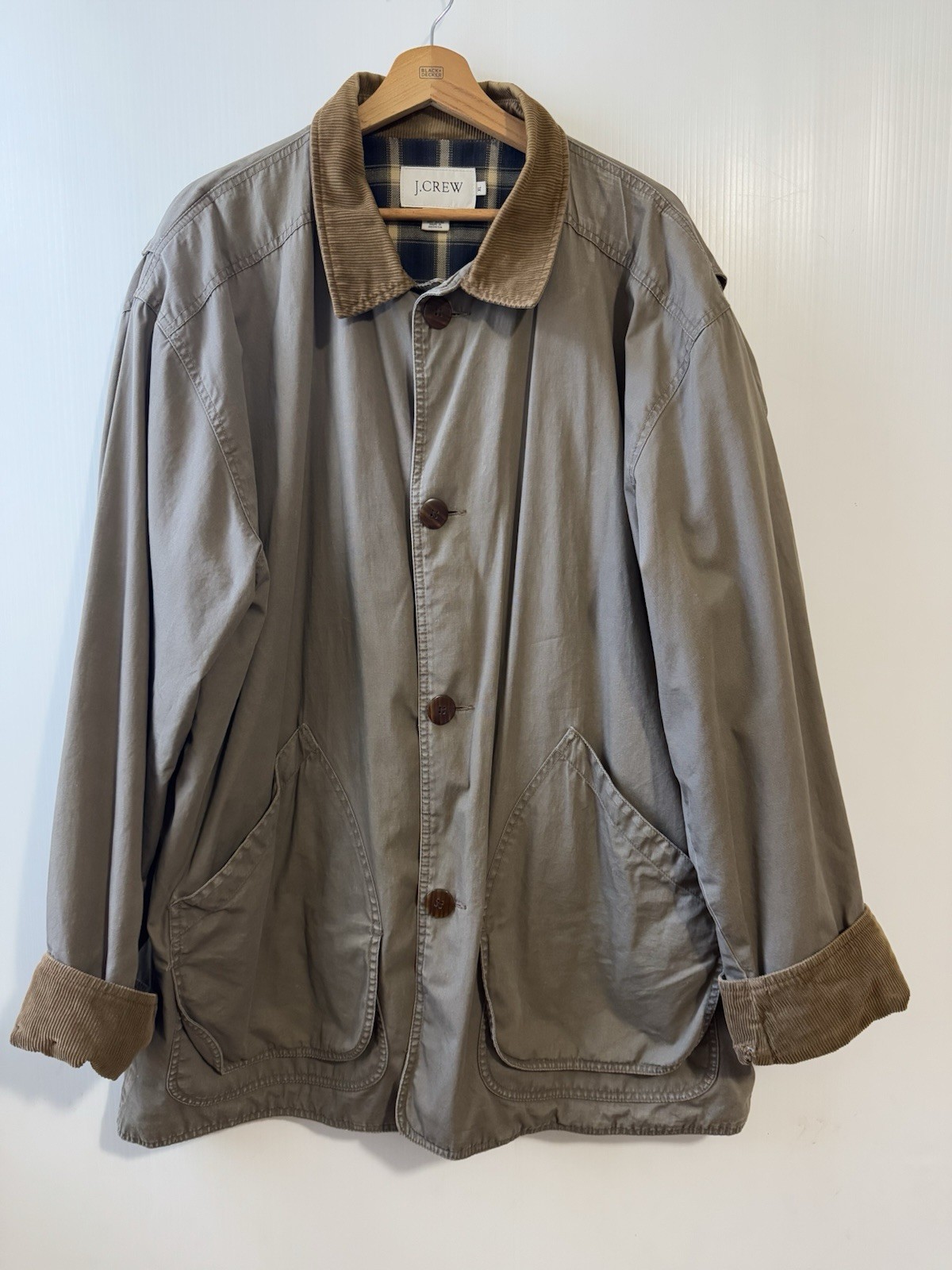 VTG J.Crew Chore Coat Mens Sz XL Plaid Flannel Lined Utility Barn Jacket