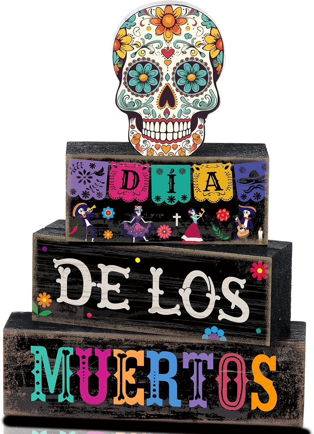 4 Pcs Colorful Day of the Dead Table Centerpieces for Dia de los Muertos Decor