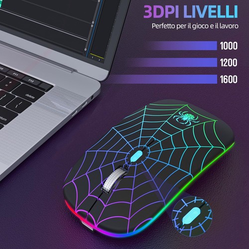 Mouse Wireless Ricaricabile con Convertitore USB e Tipo C RGB a 7 Colori - Foto 4 di 24