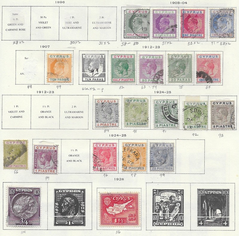 21 Cyprus Stamps from Quality Old Antique Album 1903-1928