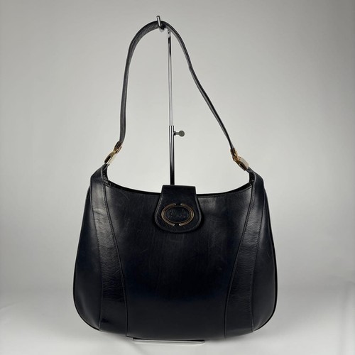 Authentic Vintage CELINE Leather One-Shoulder Tote Handbag Black