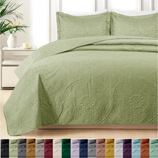 3 Piece Floral Bedspread Bedding Set Coverlet Queen King Size Quilted Bed Throw