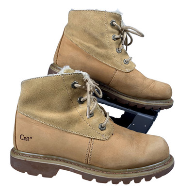 CAT Caterpillar Stiefel Gr. UK 5 Weite beige Leder wasserdicht Schnürung Fell gefüttert