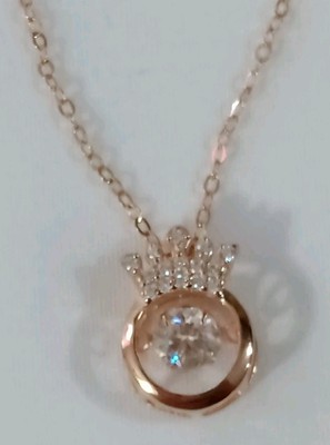 Fifth Ave Rose Gold Tone Rhinestone Crown Ring Pendant Necklace