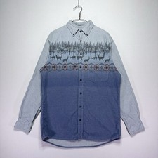 VTG Cabelas Chamois Shirt - Blue Gradient - Winter Deer Timber - MEDIUM TALL