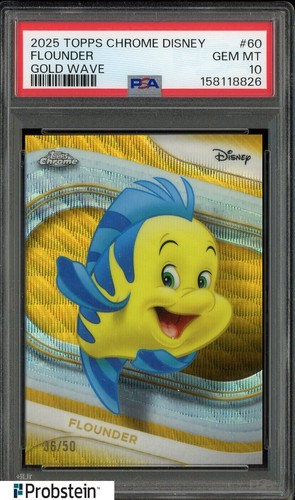 2025 Topps Chrome Disney Gold Wave #60 Flounder 36/50 PSA 10 GEM MINT