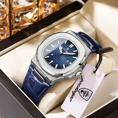 Poedagar Luxury Square Men Watch Date Luminous Leather Quartz Watche