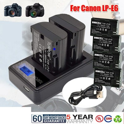 2/4X LP-E6 Akku + Ladegerät Für Canon EOS 5DS LP E6 LPE6 E6N R 5D Mark II Kamera