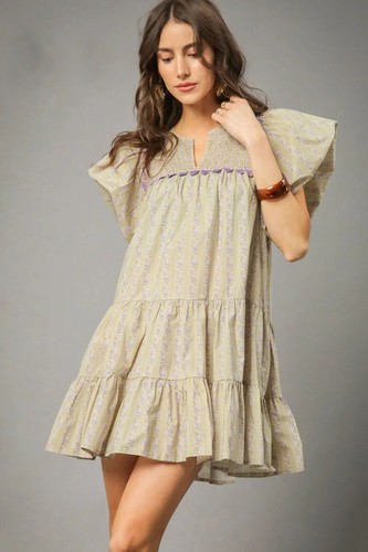 Mini Vestido Umgee Floral con Volantes Manga Casquillo en Niveles - Imagen 4 de 6