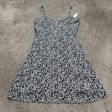 Gap Button Smocked Front Slip Tank SunDress Womens Medium Tall Blue Floral NWT