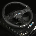 NRG 350MM 6-HOLES LEATHER STEERING WHEEL BLACK SPOKE REAL CARBON FIBER INSERT