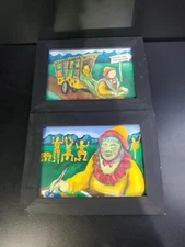 2 Original Folkart Naive Watercolors Unsigned Colorful Small