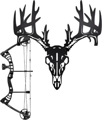 Deer Skull Wall Mount & Bow Rack   Iron Archery Bow Holder for Hunting Decor, Co