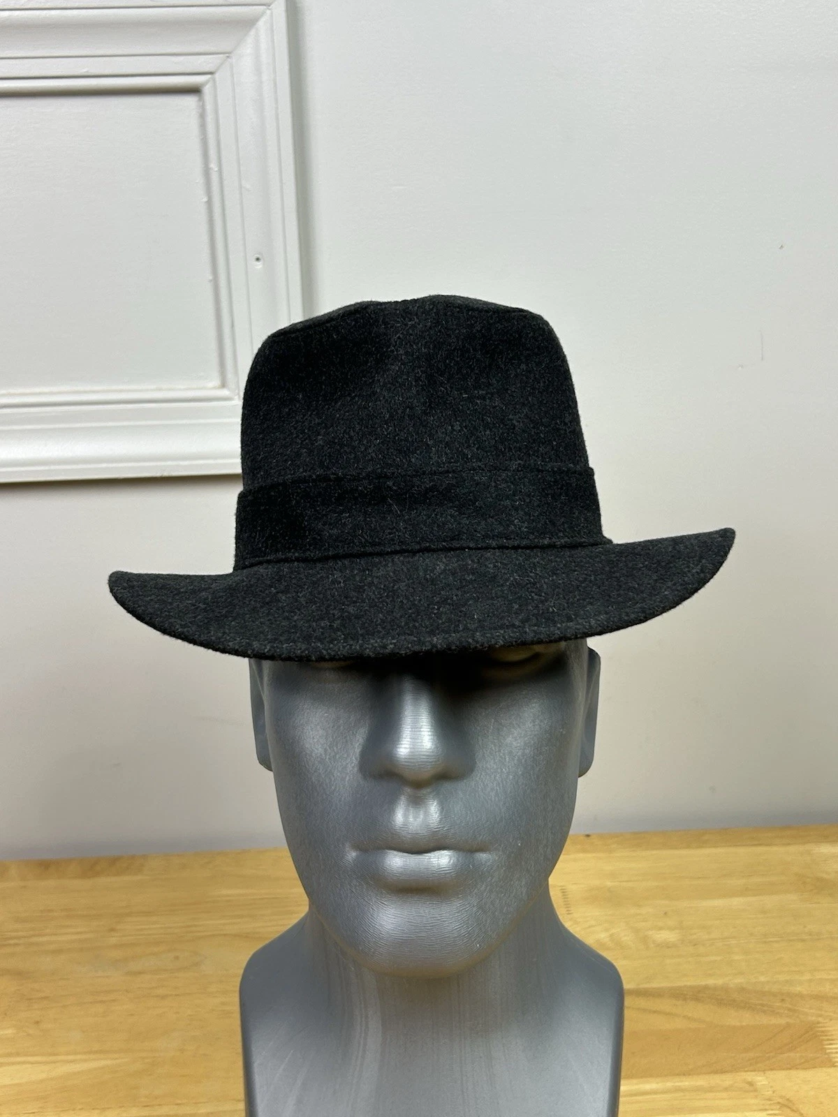 Vintage Gore-Tex Quilted Fedora Hat Fleece Wool Cashmere Smoky Black Gr. 57