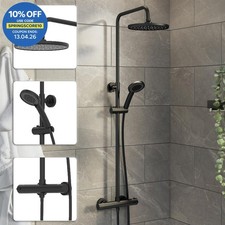 Bathroom Mixer Shower Thermostatic Dual Head Round Rainfall Handset Matte Black