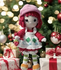Strawberry Shortcake Doll, Handmade Crochet Stuffed Doll, Amigurumi Doll 14  x6  