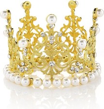 JANOU Crown Tiara Cake Topper Crystal Pearl Children Hair Ornaments for...