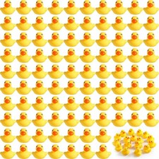 200 Pcs Mini Rubber Ducks in Bulk Yellow Tiny Baby Shower Ducks Float Squeak Bat