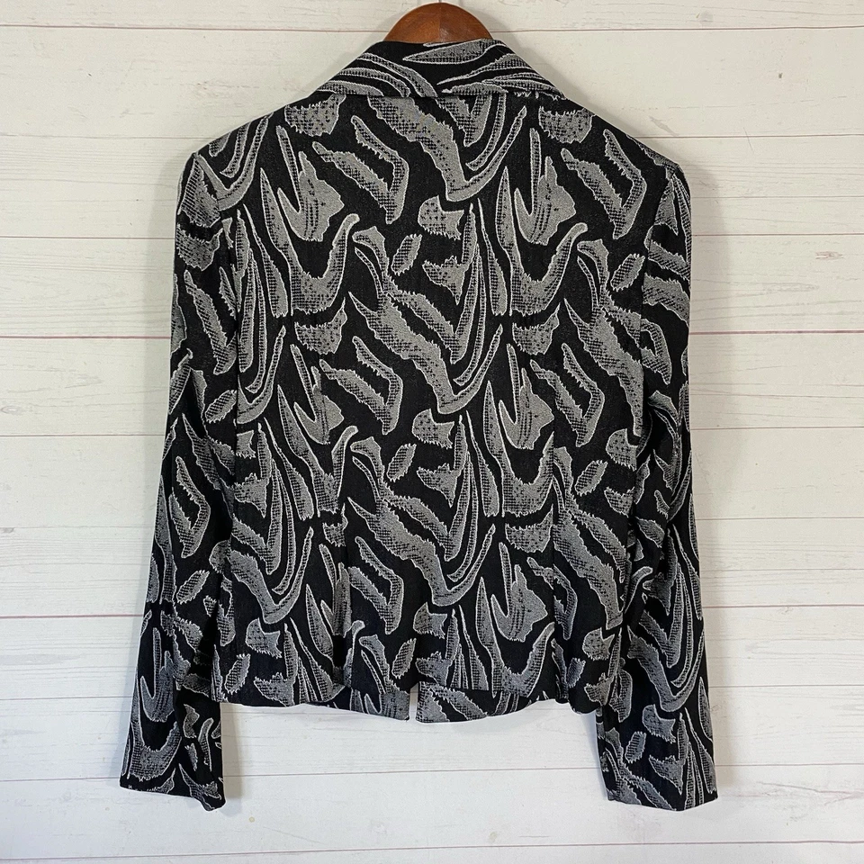 Joseph Ribkoff Womens Jacket Size 10 Black/Gray Print Beaded/Knot Front Closure - Image 4 of 4