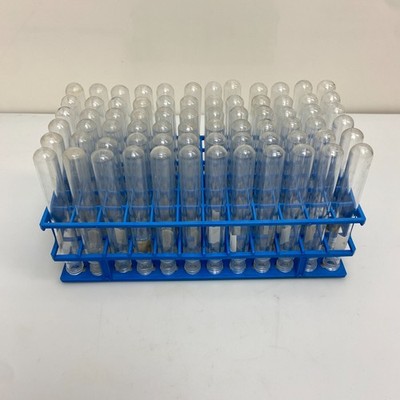 72 Vintage Glass Test Tube with plastic Rack Medical Science Lab Experiment