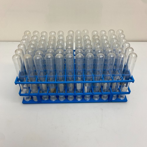 72 Vintage Glass Test Tube with plastic Rack Medical Science Lab Experiment