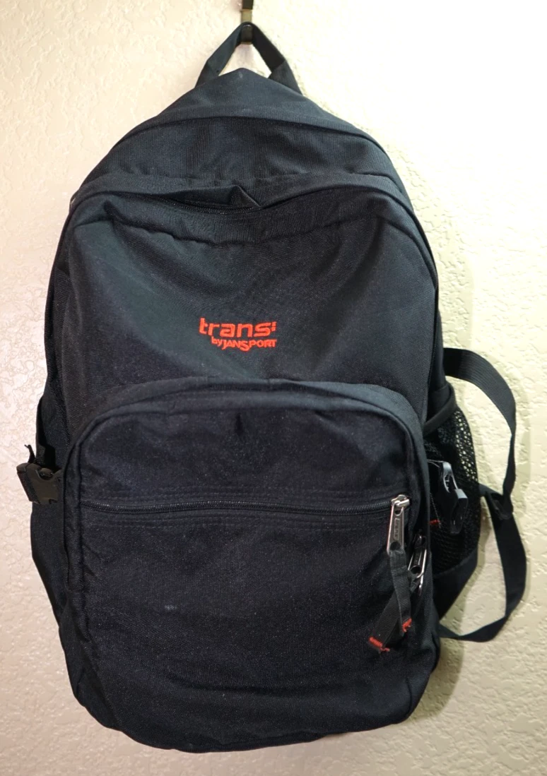 black and leather trans backpack Trappola woven canvas interior Laptop Backpack Trans Backpack Black