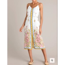 Skies Are Blue White Floral Print Button Front Midi Dress Cami Straps Size S