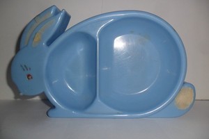 Children’s Feeding Dish  Bunny Tots Co.  Blue  1950’s