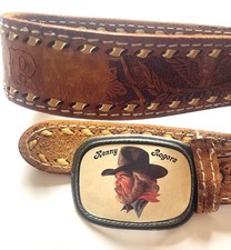 Vintage Kenny Rogers Leather Belt Rare Western Cowboy Style Tooled 110cm Old