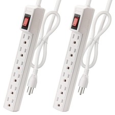Power Strip Surge Protector 2-Pack - 6 Outlets  2 Ft Extension Cord, 1875W/1...
