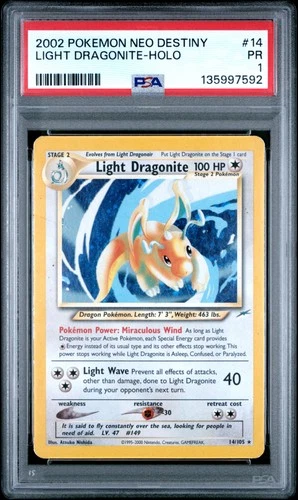 PSA 1 Light Dragonite 14/105 2002 Neo Destiny Holo Rare Pokemon Card