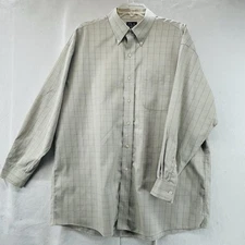 Jos A Bank Traveler Collection Shirt Mens 17-33 Light Grey Plaid Button Up