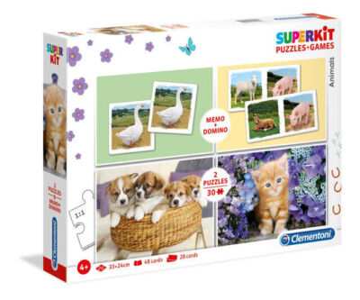 Puzzle 2x30 + memory + domino. Superkit. Zwierzęta