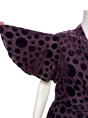Calvin Klein Womens Velvet Spotted Polka Dot Dress Purple short sleeve Size 14 - Picture 3 of 13