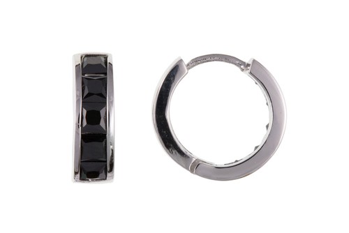 Hommes Huggie Boucle D'Oreille Anneau Zircon Cubique Noir Argent Massif