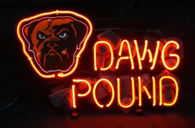 Cleveland Browns Dawg Pound 24''x20'' Neon Light Sign Lamp Man Cave Bar Open Decor