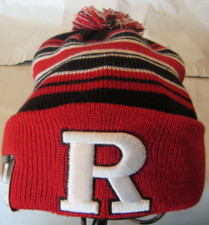 NCAA Rutgers Scarlet Knights 'R' Red, Black White Stripes Knit Hat OS