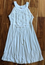 Women's Calvin Klein White Floral Lace Dress Size 10 w/Bow Tie