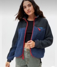 Kavu Women’s Pinesdale Sherpa Fleece Jacket Full Zip Colorblock Blue Size Xl Nwt