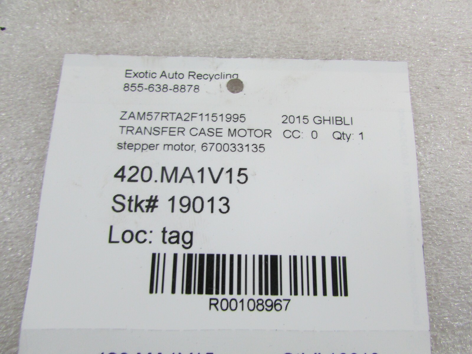 Maserati Ghibli, Transfer Case Stepper Motor, Used, P/N 670033135