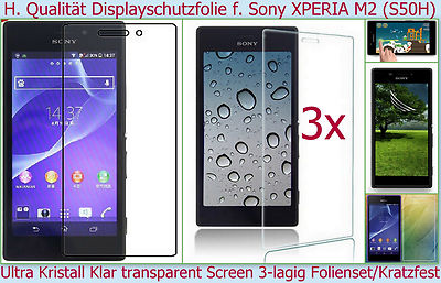 3x Kristall Klar Display Schutz Folie für Sony Xperia M2 S50H Screen Ultra clear