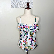 MACY'S ISLAND ESCAPE size 14 Swim Tank Top Floral Tropical Print Ruffle Trim NWT