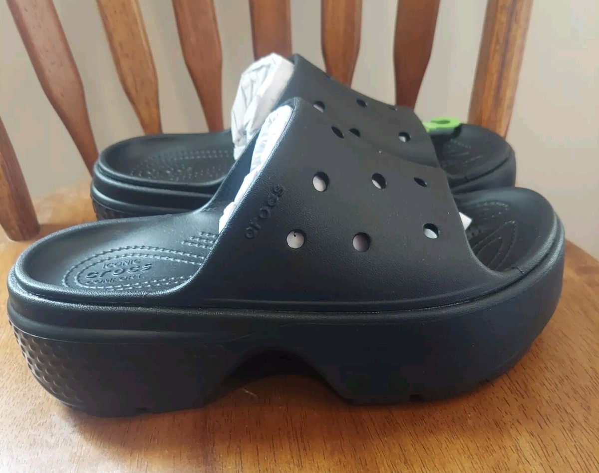Crocs Stomp Slide Black Black Men 6 Women 8 Platform Sandal
