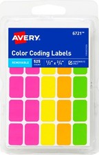 525 Removable Adhesive Neon COLORED CODING LABELS Stickers price tags AVERY 6721