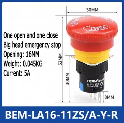 LA16 Red Mushroom Cap Emergency Stop Push Button Switch Hole 16mm 3Pin/6Pin 5A - Picture 12 of 14