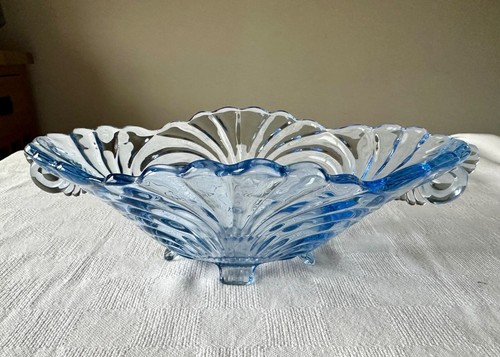 Vintage 1940er Cambridge Glas Caprice Moonlight Blue Fußschale - 33 cm / 1,4 kg