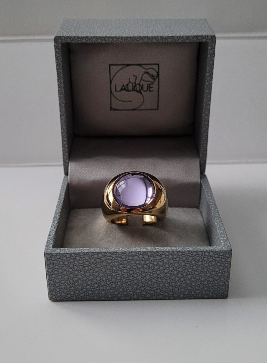 Lalique Crystal Violet Cabochon Gold Plated Ring Size 7 | eBay