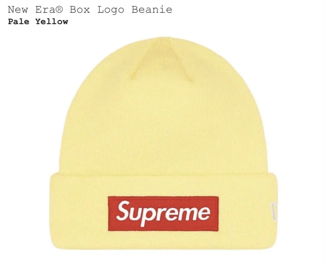 Boîte Supreme New Era logo Beanie jaune pâle commande confirmée