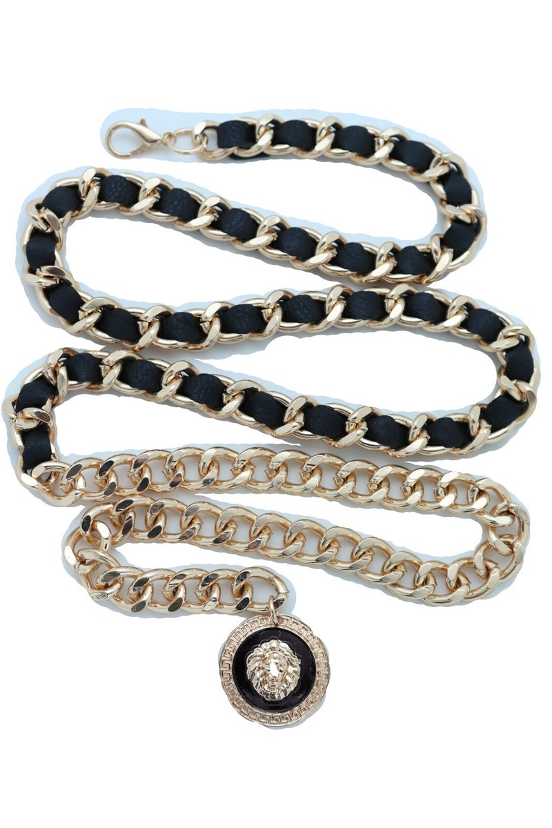 Boucles D'oreilles Femme Noir Métal, Chaîne Liens Et Gland Tête De Lion - Mode Originale